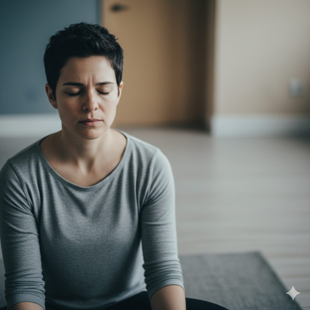 Person praktiziert Breathwork mit geschlossenen Augen – wissenschaftliche Stressreduktion durch bewusste Atmung